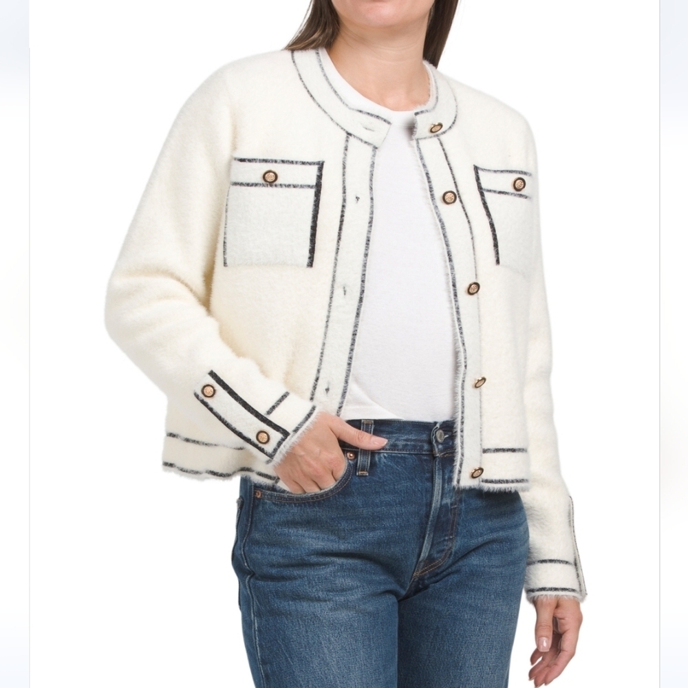 Greige Women's Faux Fur Design Cardigan Sweater
